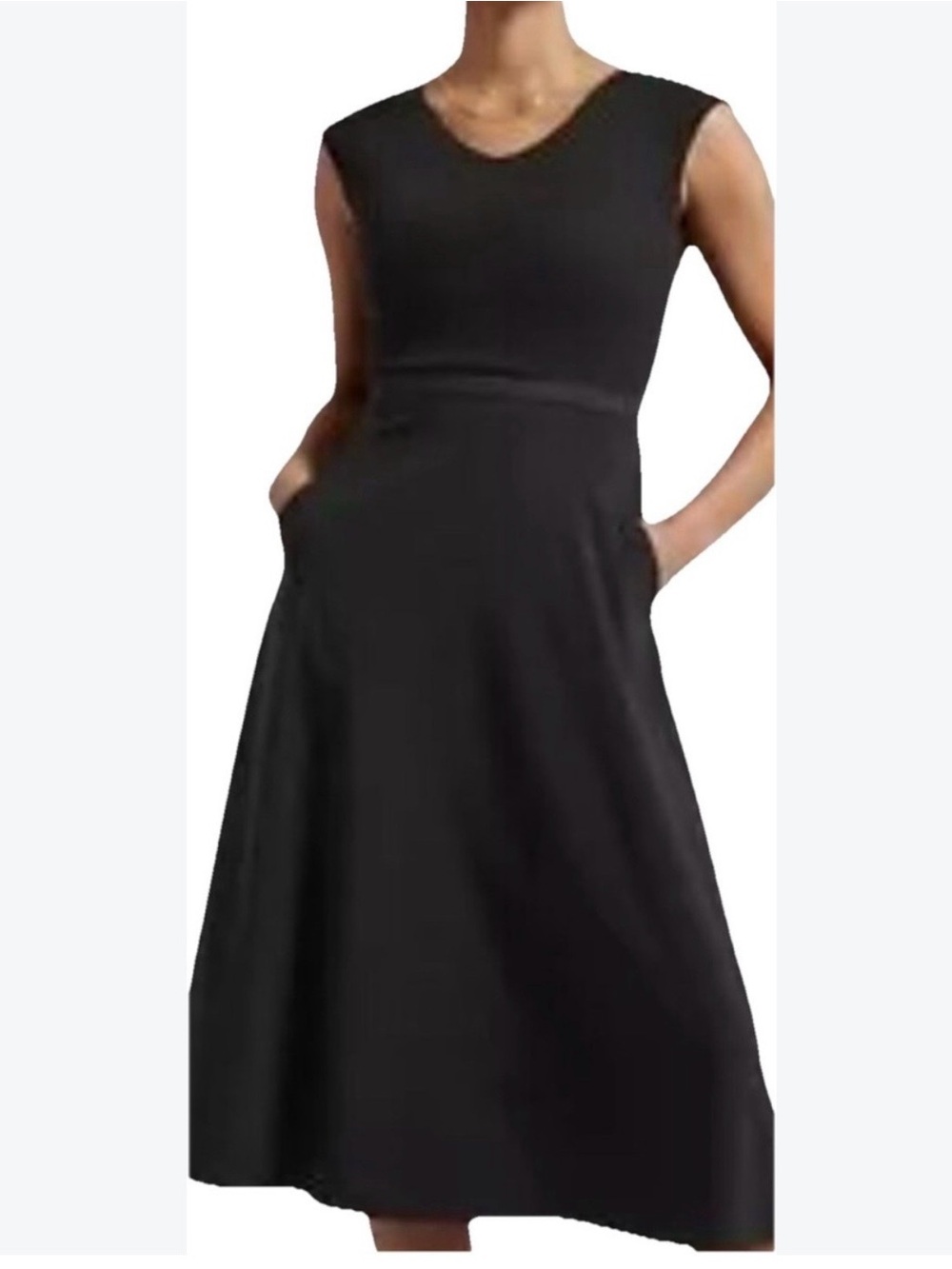 Athleta Black Sleeveless Midi A-Line Dress